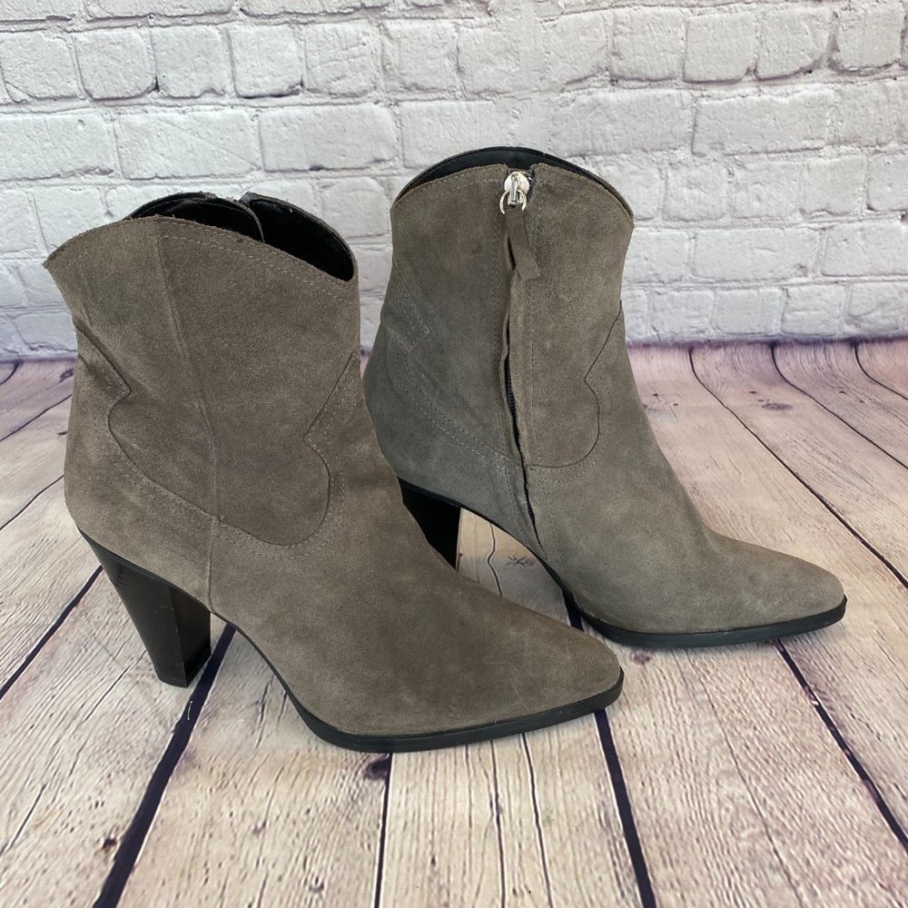 Zara Suede Side Zip Ankle Boots Booties Gray